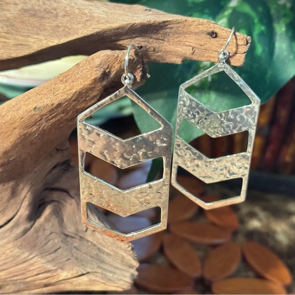 Silver Geometric Chevron Drop Earrings